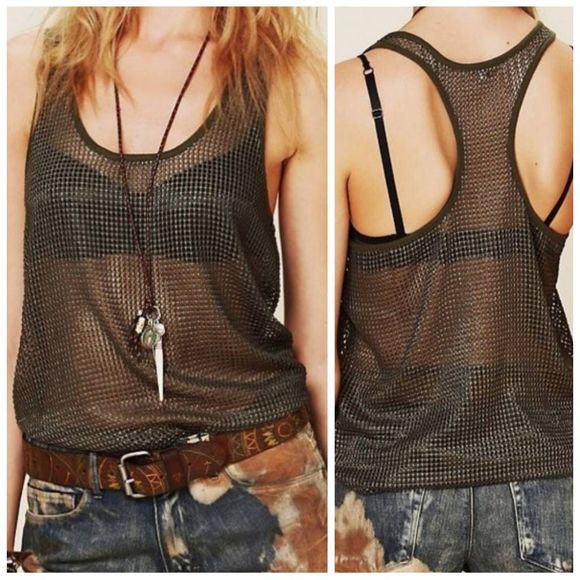 FREE PEOPLE Heavy Metal Lover Tank Mesh Racerback - Picture 1 of 6